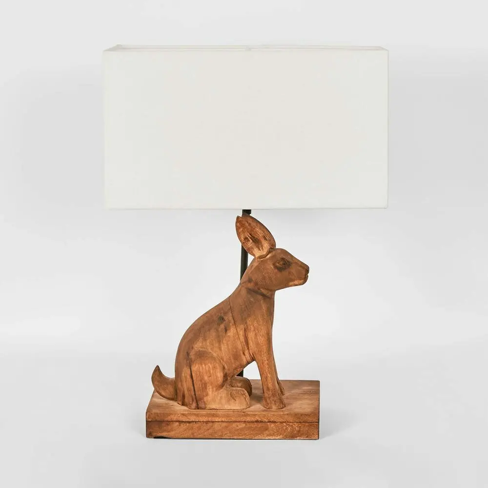 Belle Simon Table Lamp w/ TImber Rabbit Base 35cm Bedside Night Light Dark NATRL