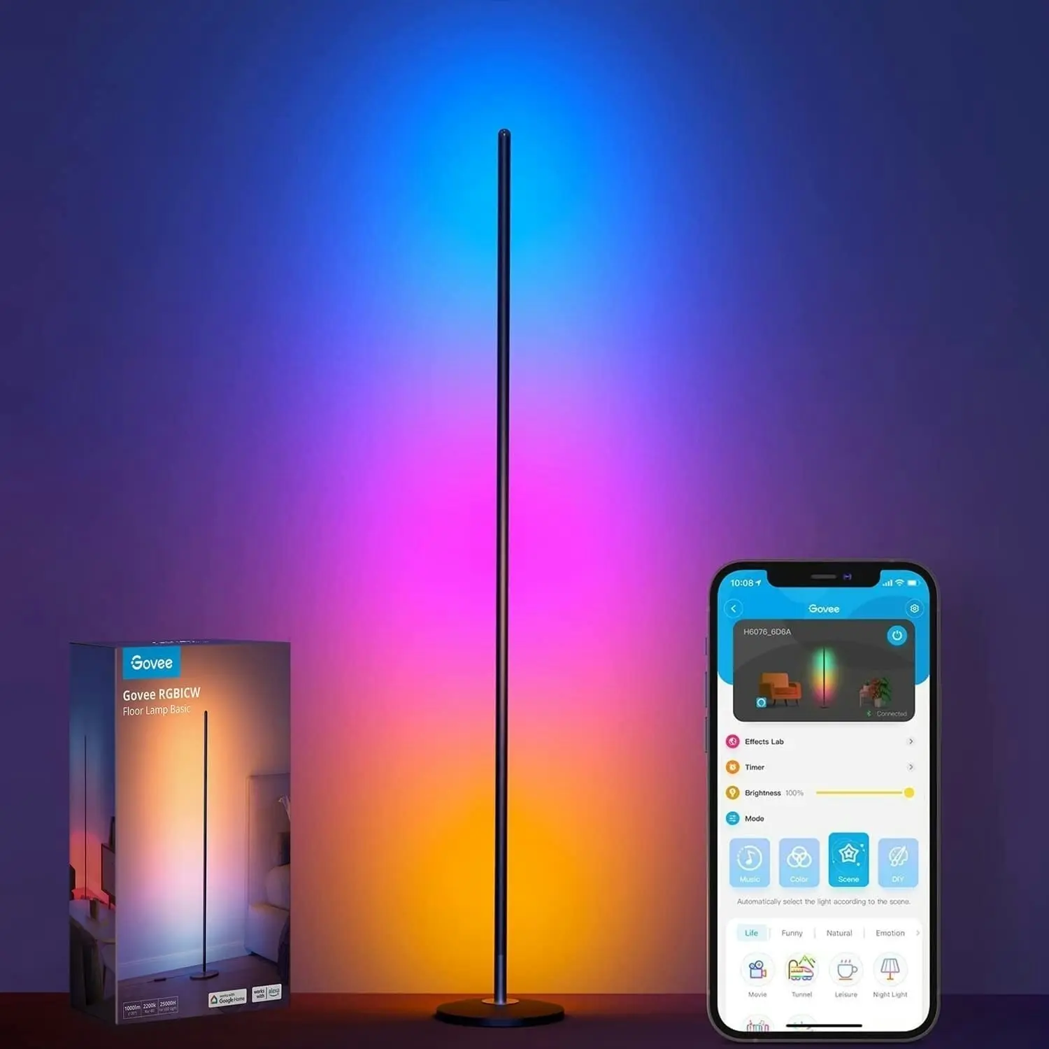 Clever Gear Govee RGBICW Smart Corner Floor Lamp Basic Voice Controlled Light