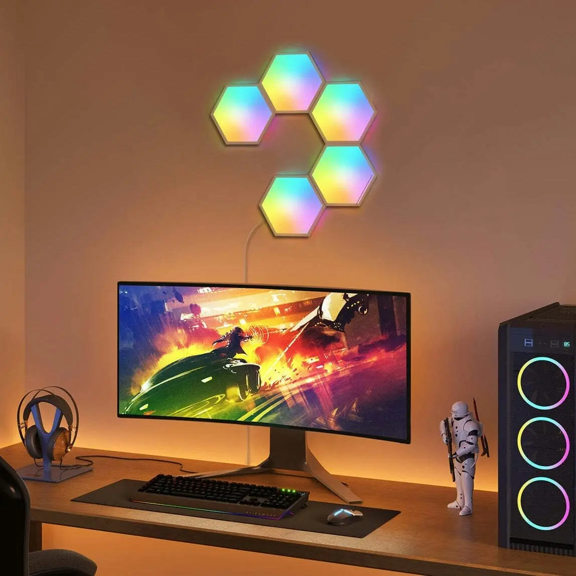 5pc Clever Gear Govee RGBIC Hexagon Glide Smart Light Panels Wall-Mount Set