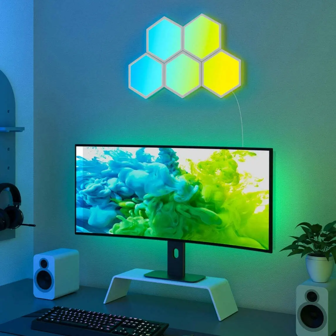 5pc Clever Gear Govee RGBIC Hexagon Glide Smart Light Panels Wall-Mount Set