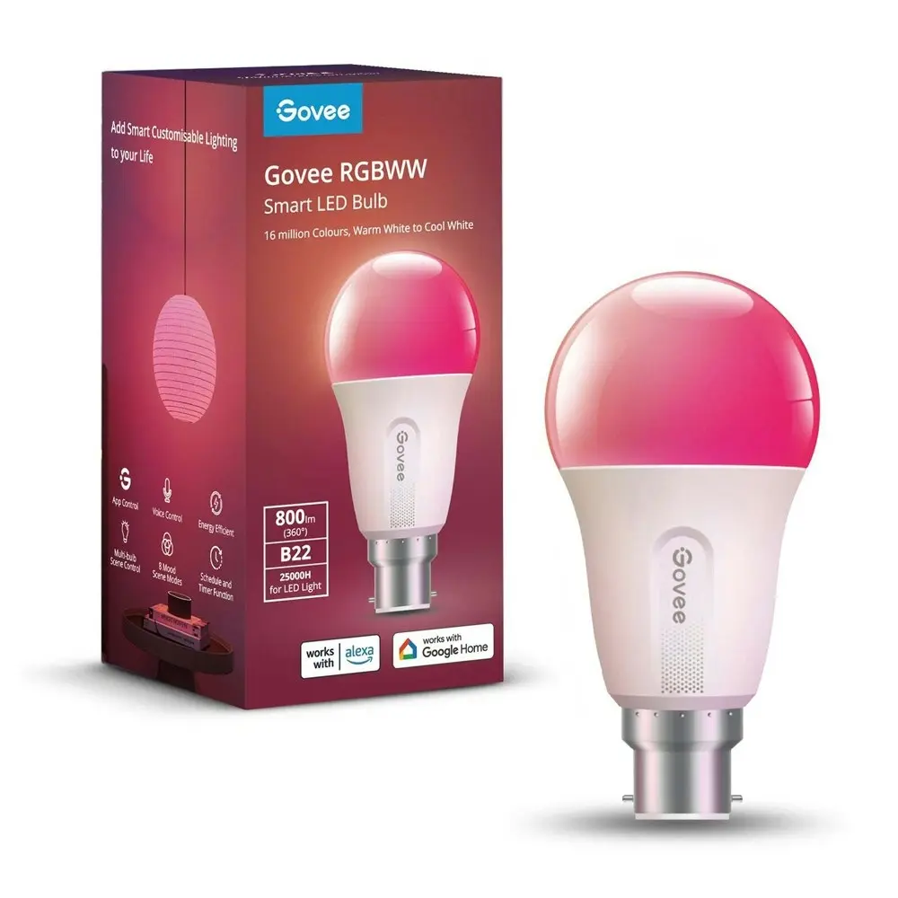 Clever Gear Govee RGBWW WiFi/Bluetooth Smart LED Light Bulb Voice Control E27