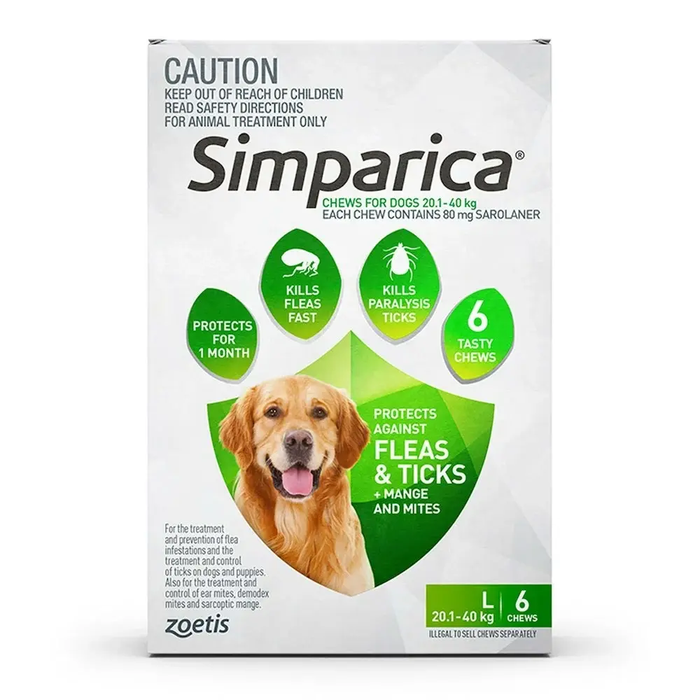 Simparica Green For Large Dogs (20.1-40kg) - 3 Pack, 6 Pack & 12 Pack