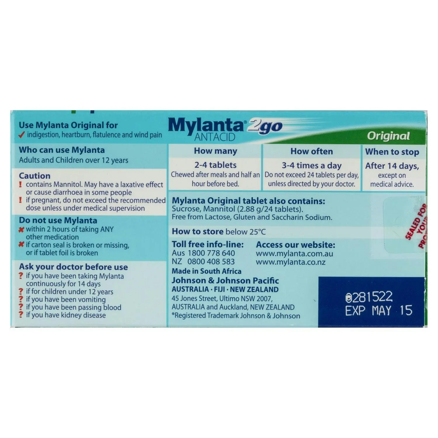 Mylanta2Go Original 100 Chewable Tablets