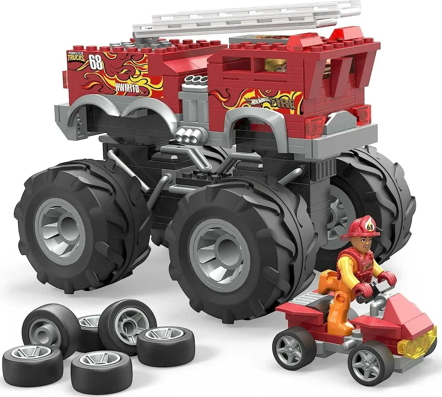 Mega Hot Wheels 5-Alarm Fire Truck Monster Truck Building Set with 1 Figure