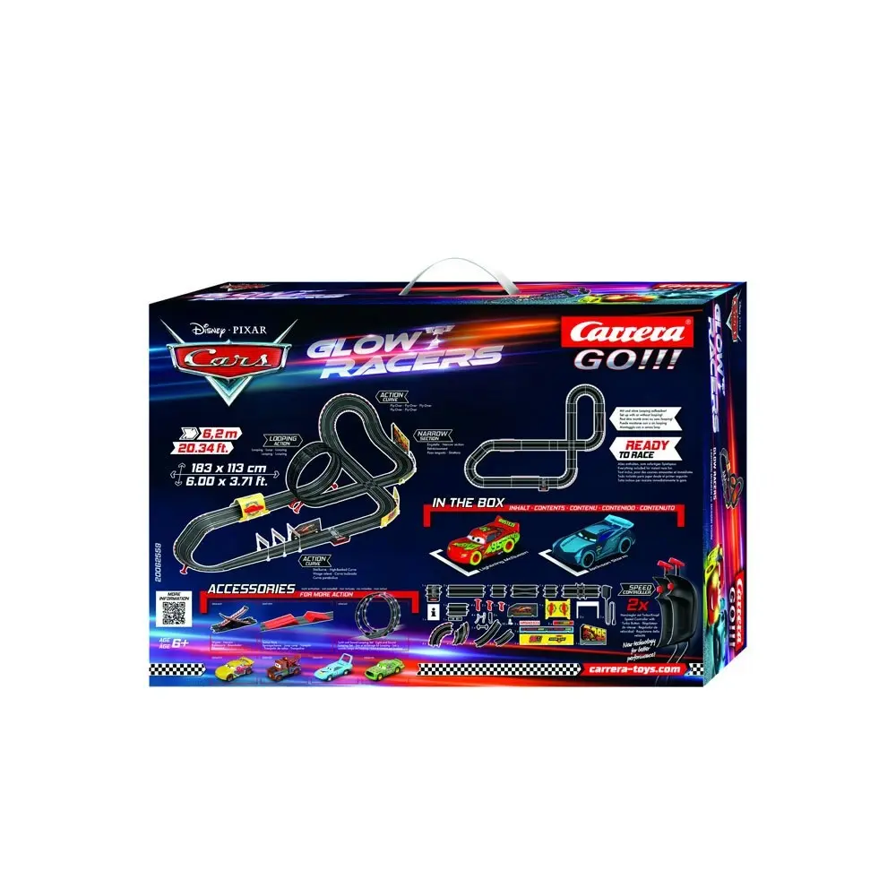 Carrera Disney Cars Glow Racers High speed Slot Car Childrens Toy Play Set 6y+