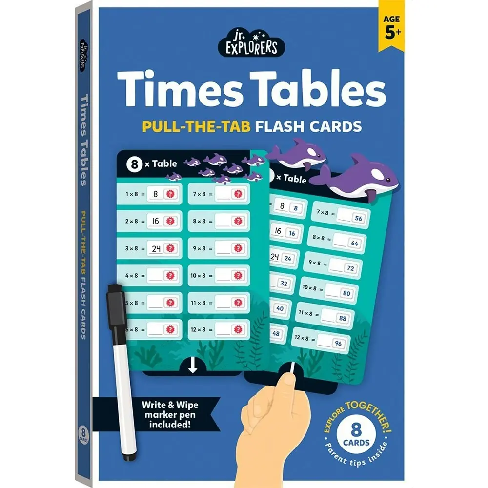 4x Junior Explorers Times Table Pull-the-Tab Educational Flash Cards Kids 5y+