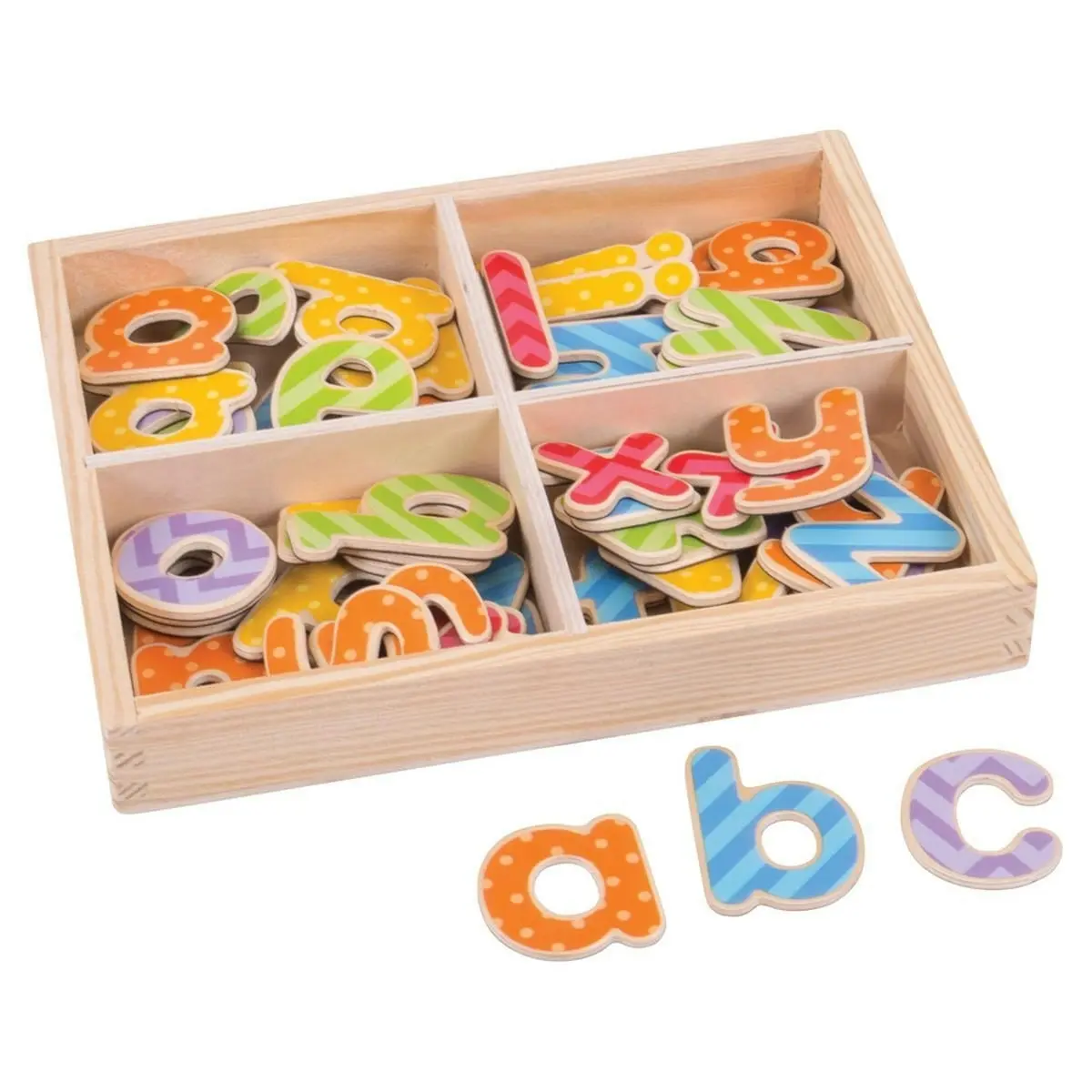 63pc Bigjigs Toys Magnetic Lowercase Letters w/ Wooden Tray Kids Play Toy 3+