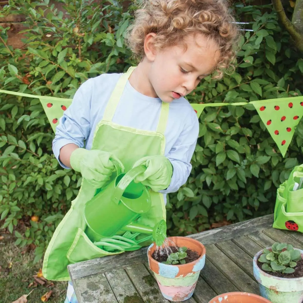 Bigjigs Toys Small Tote Bag w/ Garden Tools Kids/Children Sand Toy Green 3y+