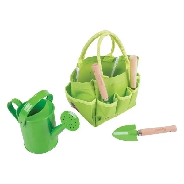 Bigjigs Toys Small Tote Bag w/ Garden Tools Kids/Children Sand Toy Green 3y+