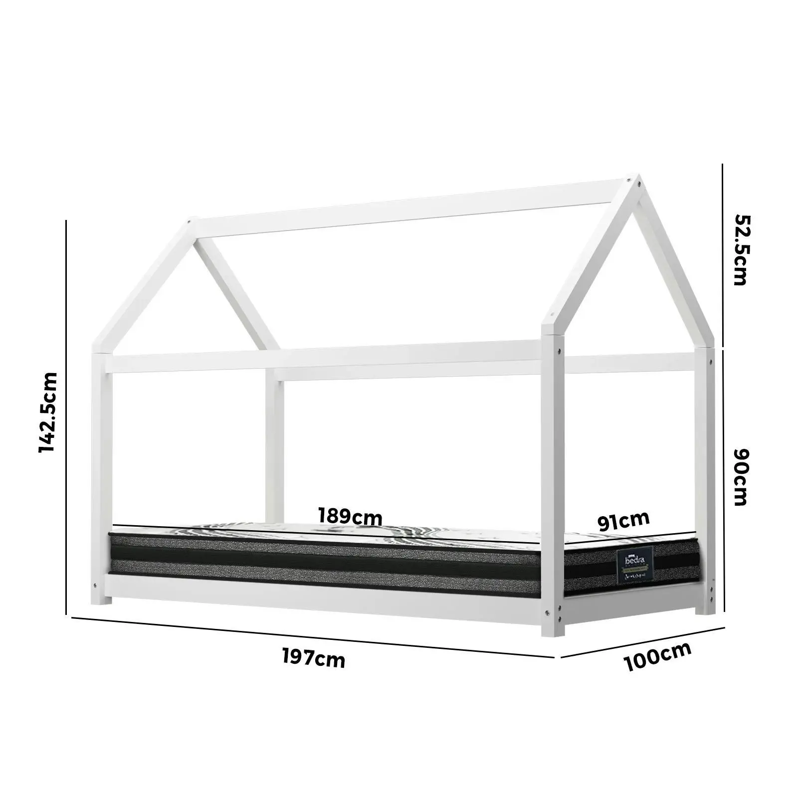 Oikiture Kids Bed Frame with Mattress Wooden Montessori House White