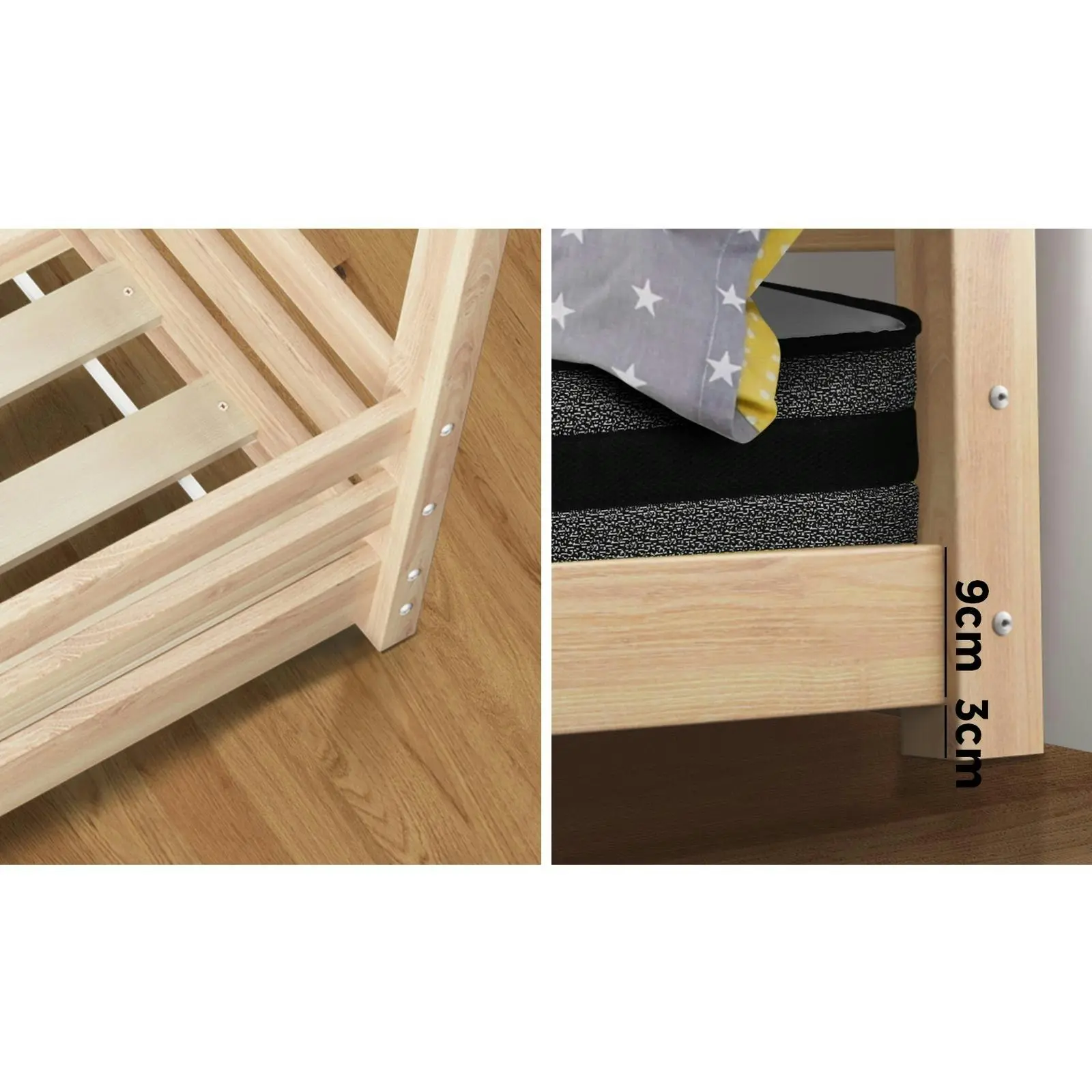 Oikiture Kids Bed Frame Mattress Wooden Timber Toddler House Montessori