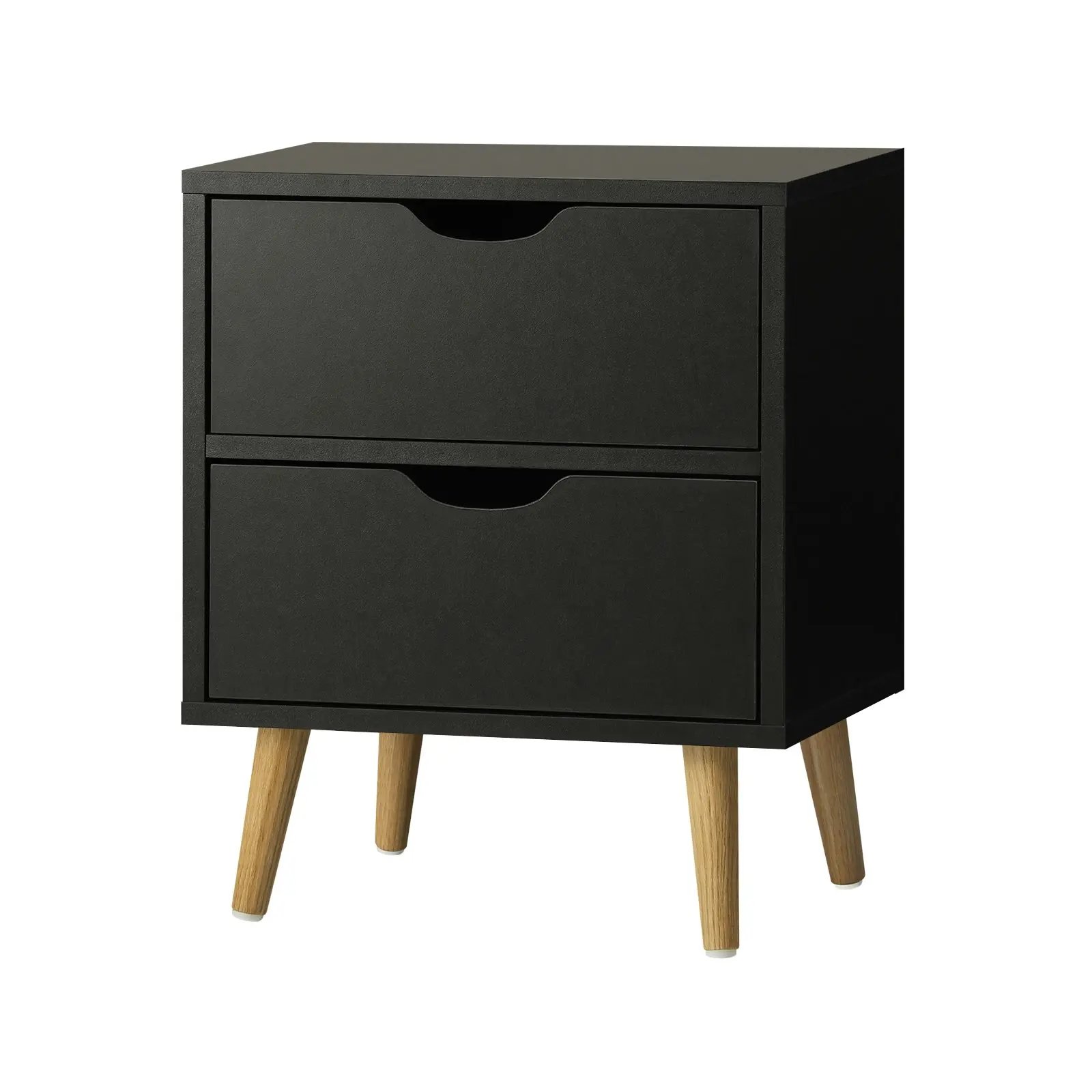 Oikiture Bedside Tables 2 Drawers Side Table Bedroom Furniture Storage Black