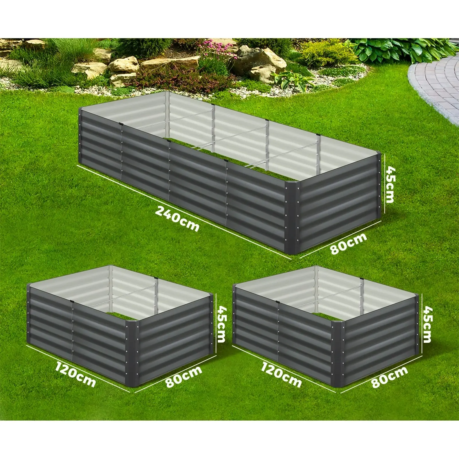 Livsip Garden Raised Bed Vegetable Planter Kit Galvanised Steel 240x80x45CM