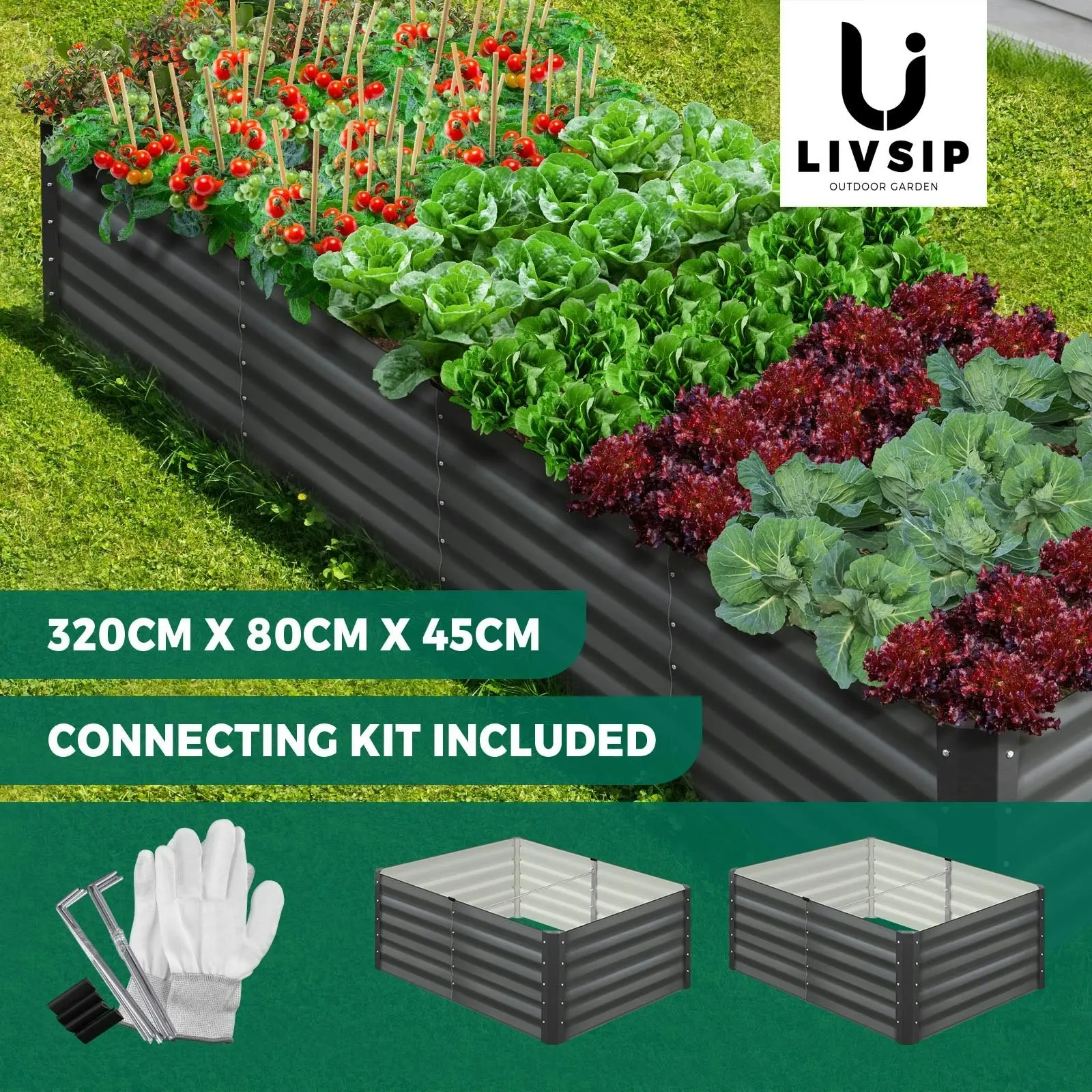 Livsip Garden Bed Kits Raised Instant Planter 320x80x45CM Galvanised Steel