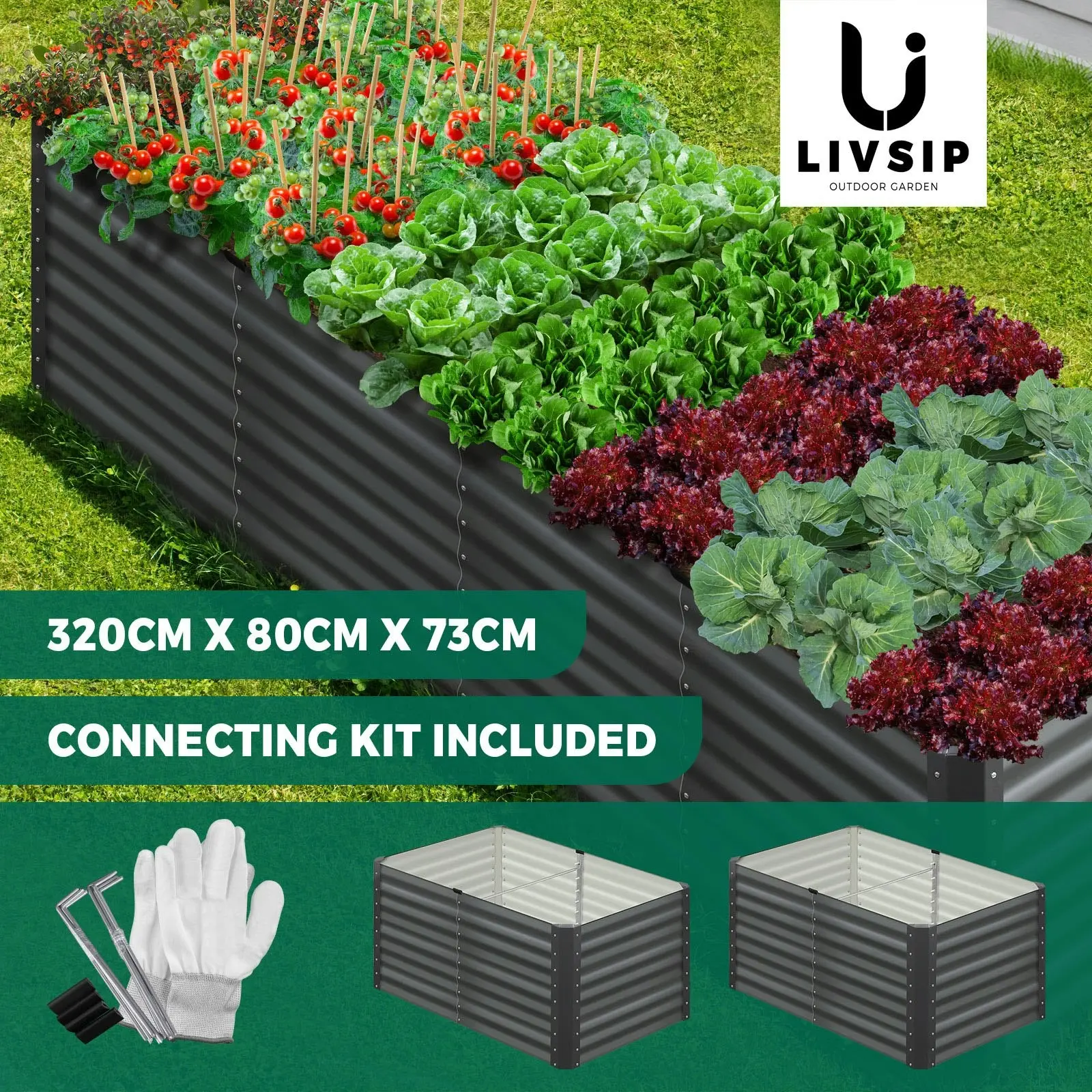 Livsip Raised Garden Bed Kit Instant Planter Galvanised Steel 320x80x73CM