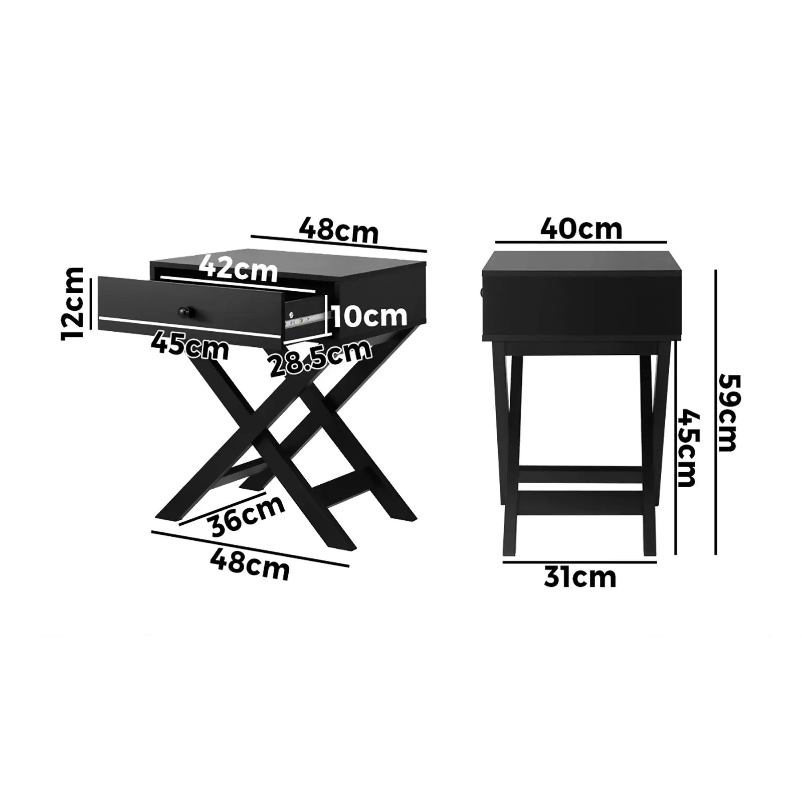 Oikiture Bedside Table Drawer Side Table Black Bedroom Storage Cabinet Furniture