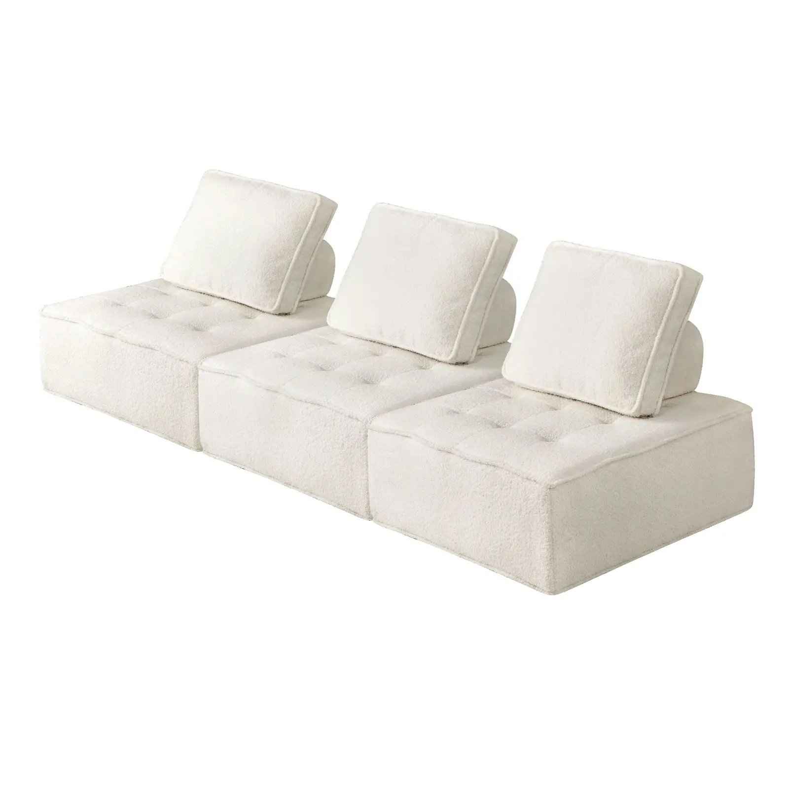 Oikiture 3PCS Modular Sofa Lounge Chair Armless Adjustable Back Sherpa White