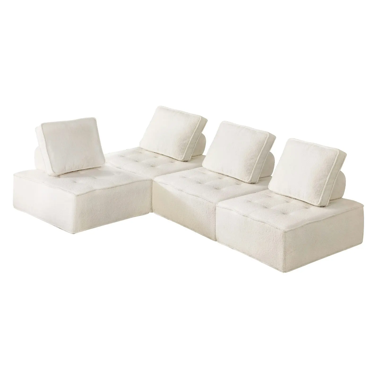 Oikiture 4PCS Modular Sofa Lounge Chair Armless Adjustable Back Sherpa White