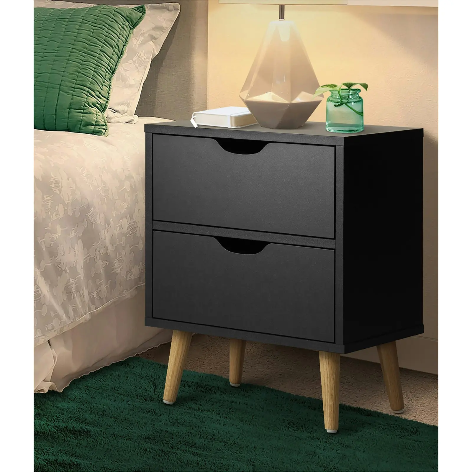 Oikiture 2 X Bedside Tables Side Table Bedroom Furniture Black