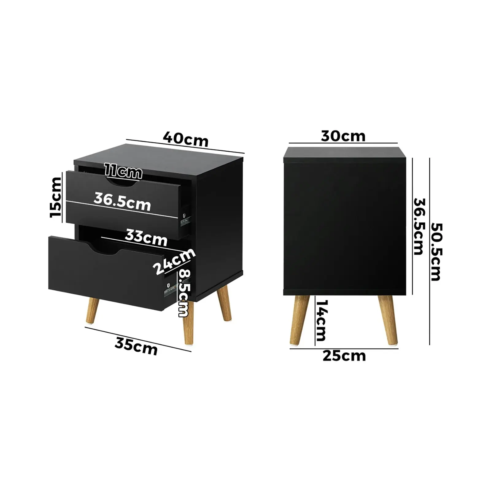 Oikiture 2 X Bedside Tables Side Table Bedroom Furniture Black