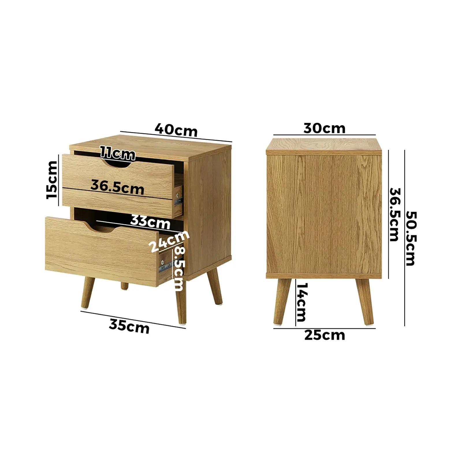 Oikiture 2 X Bedside Tables Side Table Bedroom Furniture Wooden