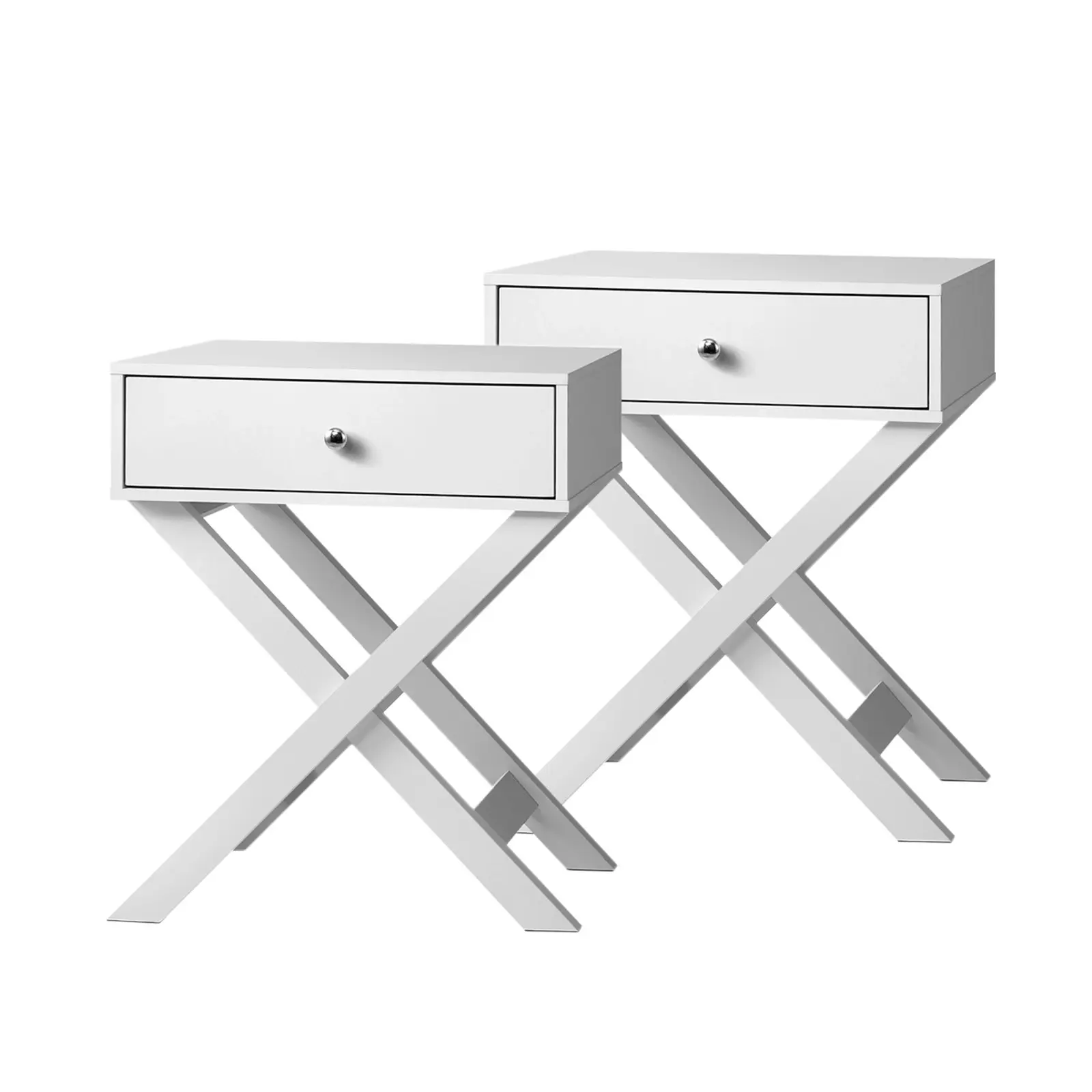 Oikiture 2PCS Bedside Table Drawer Side Table White Storage Cabinet