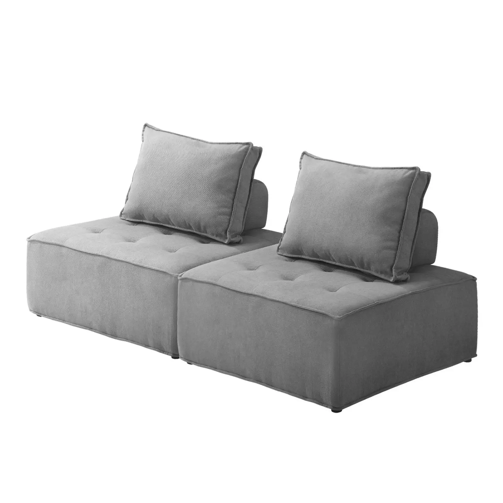 Oikiture 2PCS Modular Sofa Lounge Chair Armless Adjustable Back Linen Grey