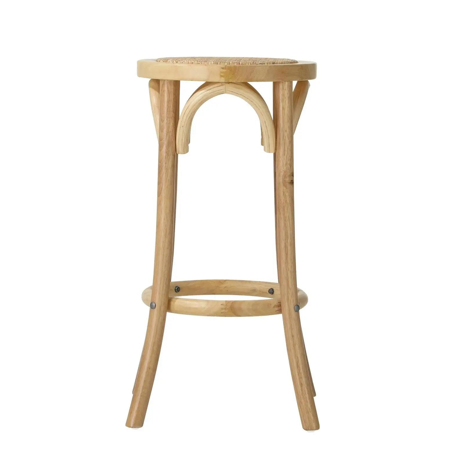 Oikiture 2x Bar Stools Kitchen Vintage Dining Chair Rattan Seat Natural