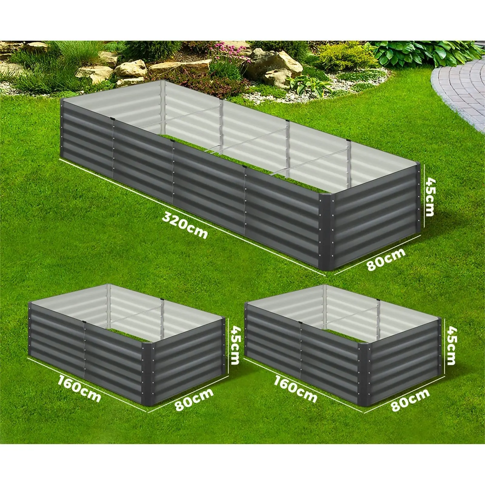 Livsip x2 Garden Bed Kits Raised Instant Planter 320x80x45CM Galvanised Steel