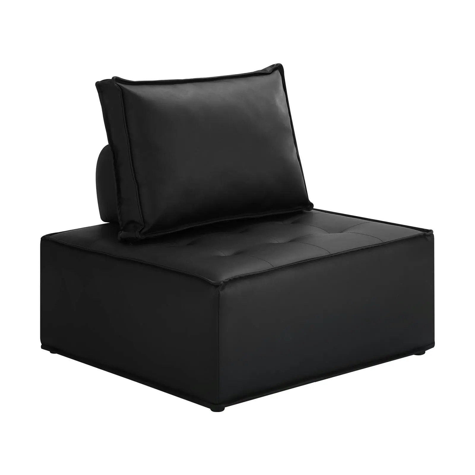 Oikiture 2PC Modular Sofa Lounge Chair Armless TOFU Back PU Leather Black