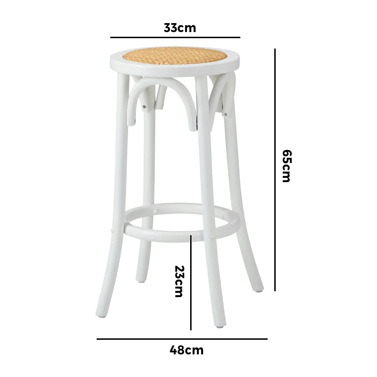 Oikiture 2x Bar Stools Kitchen Vintage Dining Chair Rattan Seat White