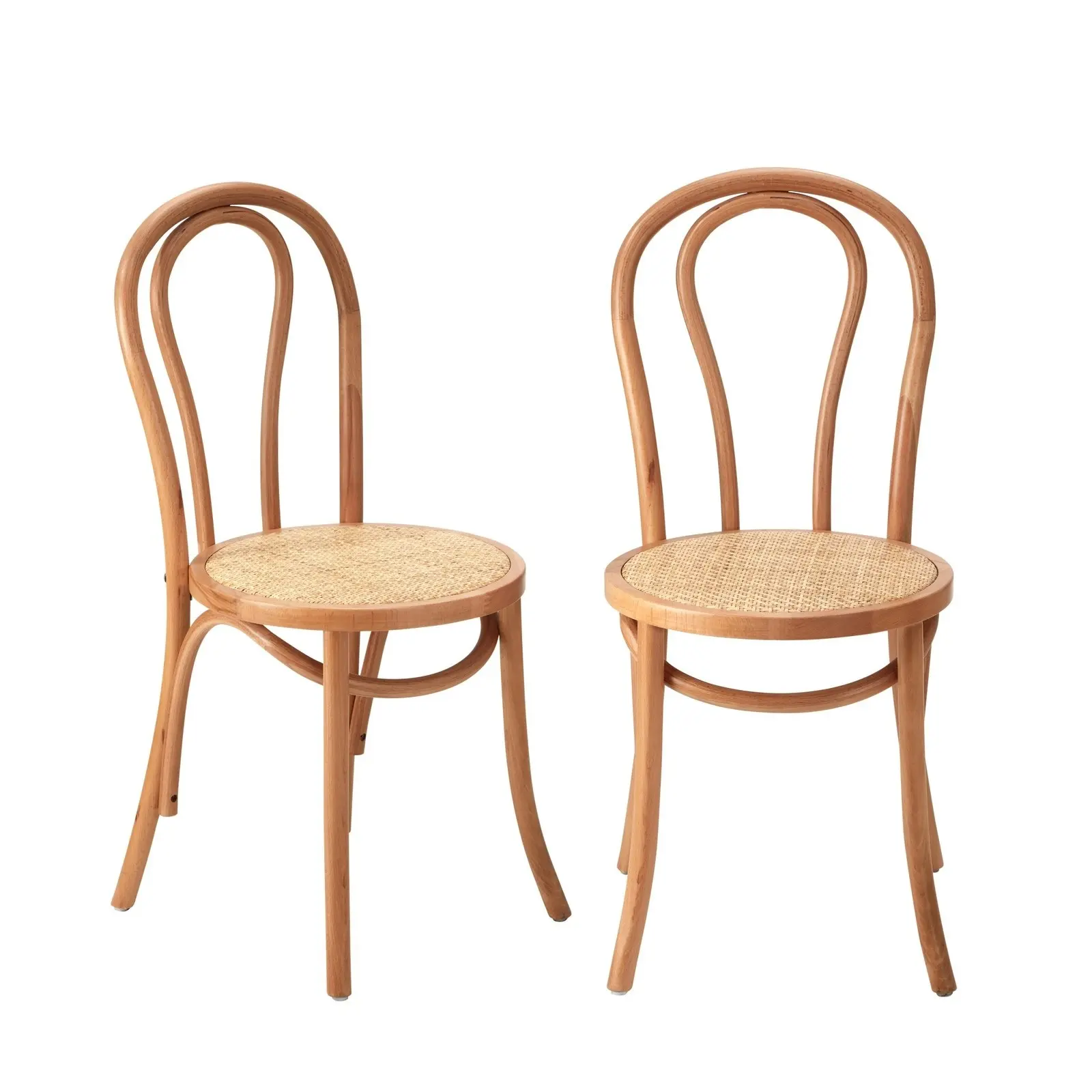 Oikiture 2PCS Dining Chair Solid Wooden Chairs Ratan Seat Beige