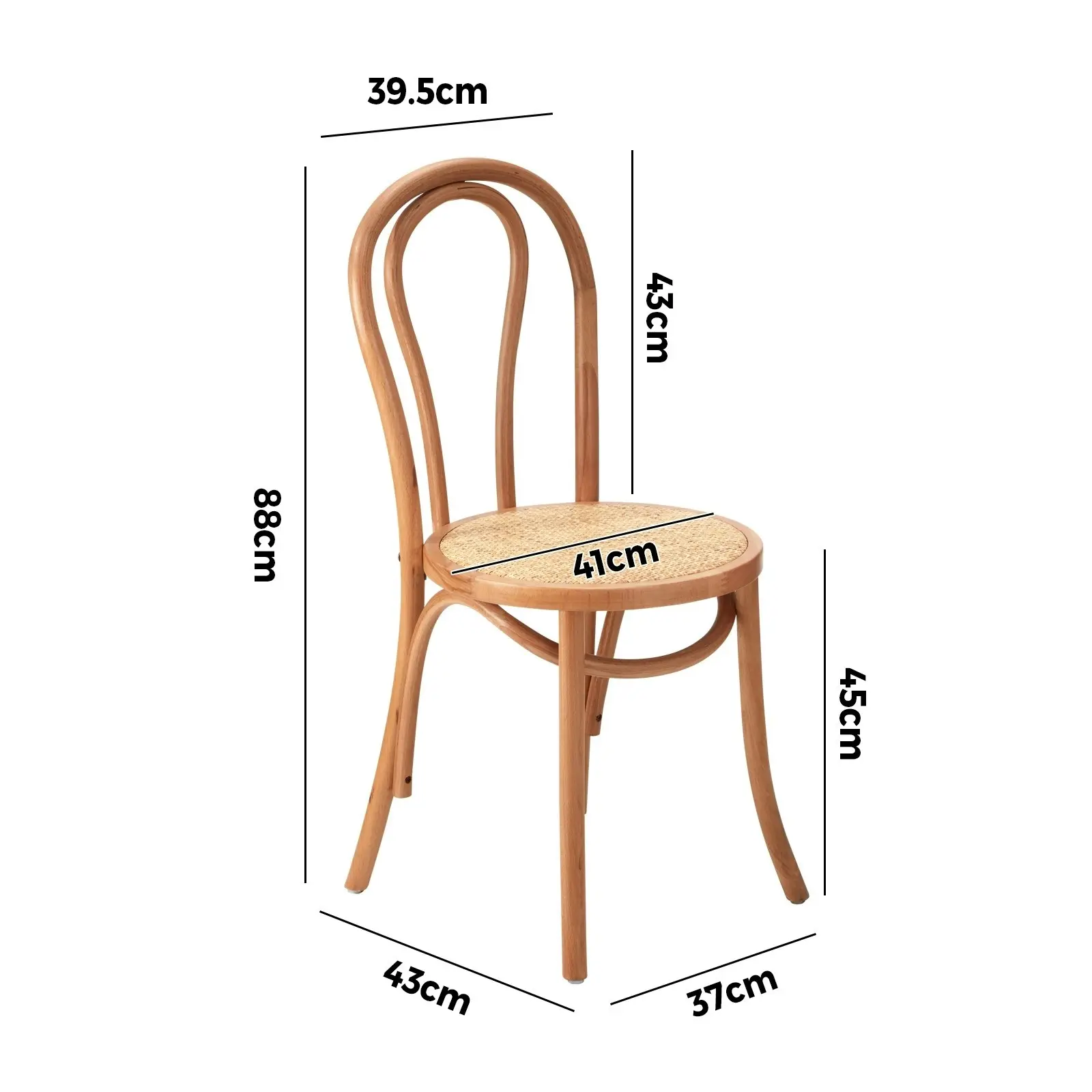 Oikiture 2PCS Dining Chair Solid Wooden Chairs Ratan Seat Beige