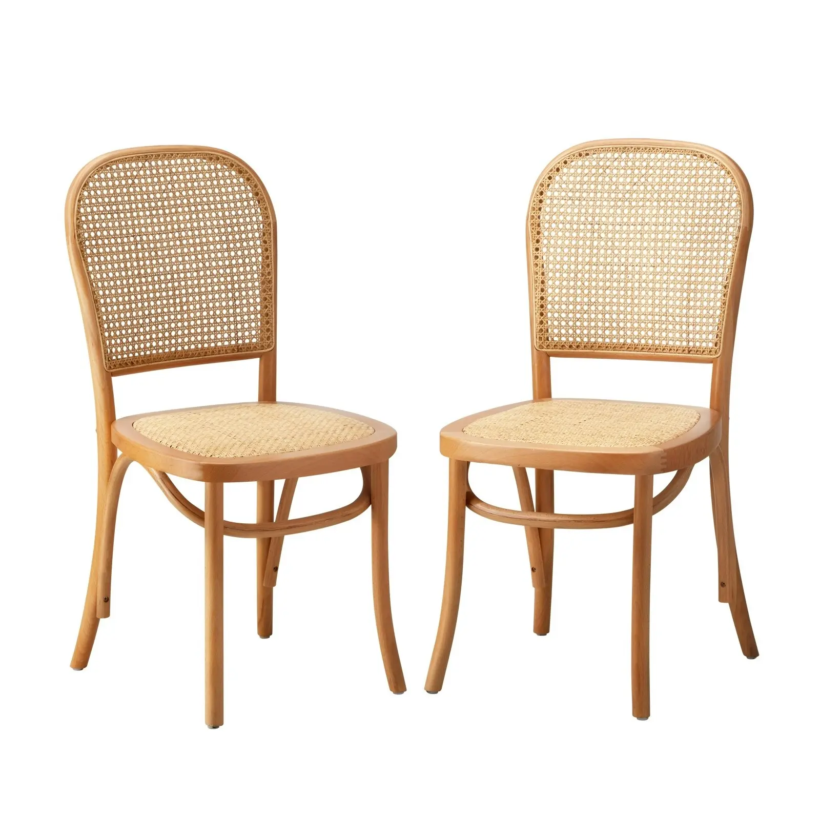 Oikiture 2PCS Dining Chairs Wooden Chairs Rattan Accent Chair Beige