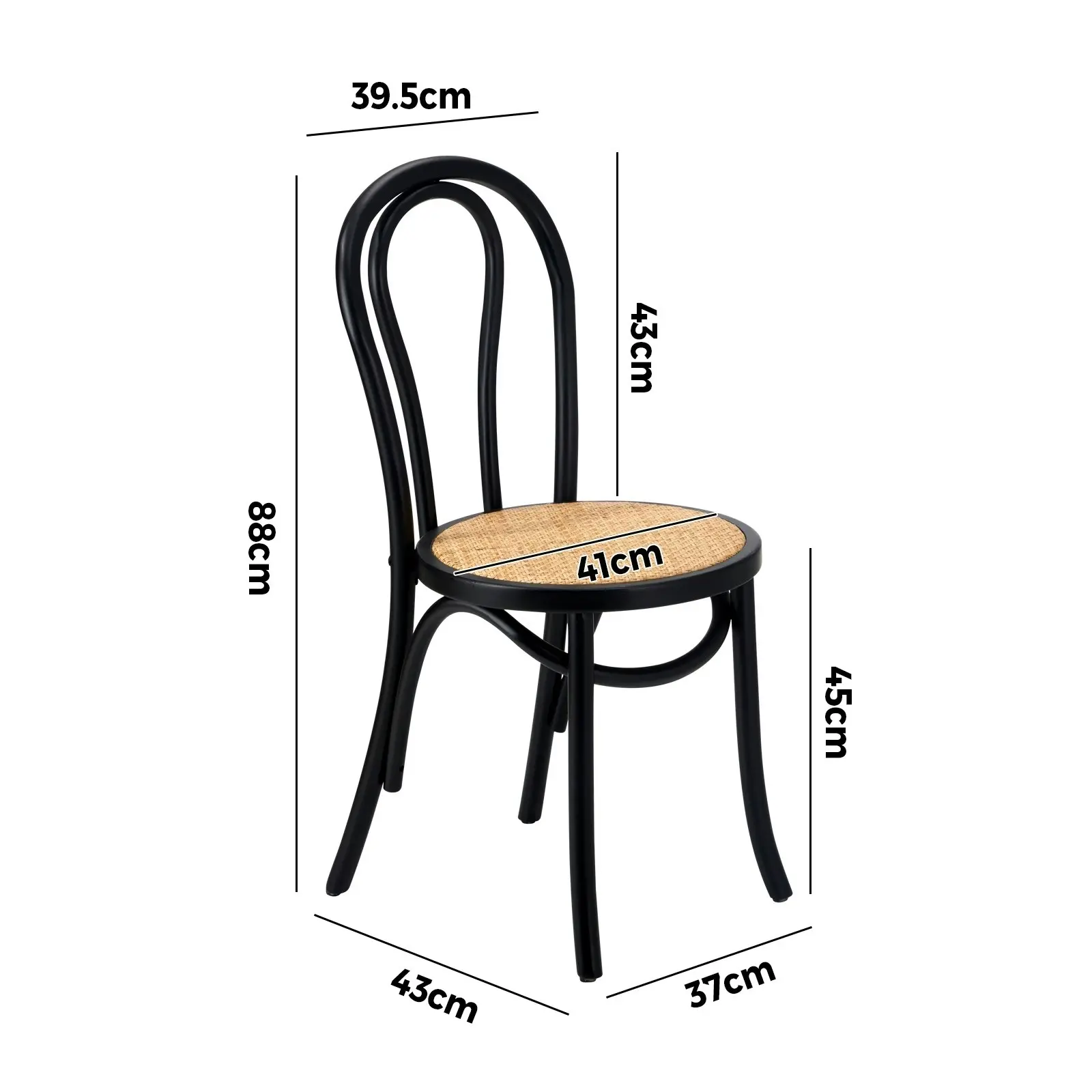 Oikiture 2PCS Dining Chair Solid Wooden Chairs Ratan Seat Black