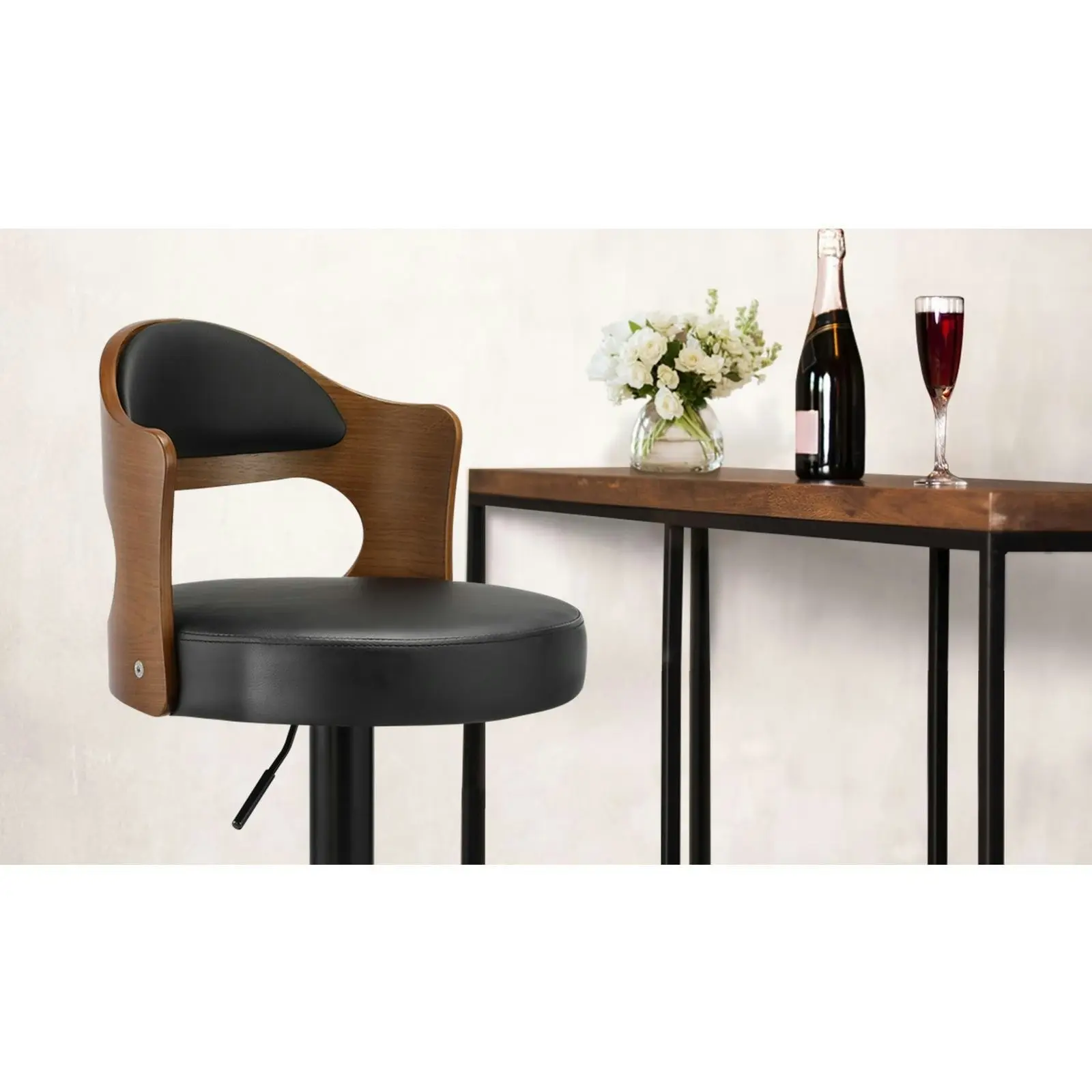 Oikiture 4x Bar Stools Kitchen Swivel Barstool Chair Gas Lift Metal Leather