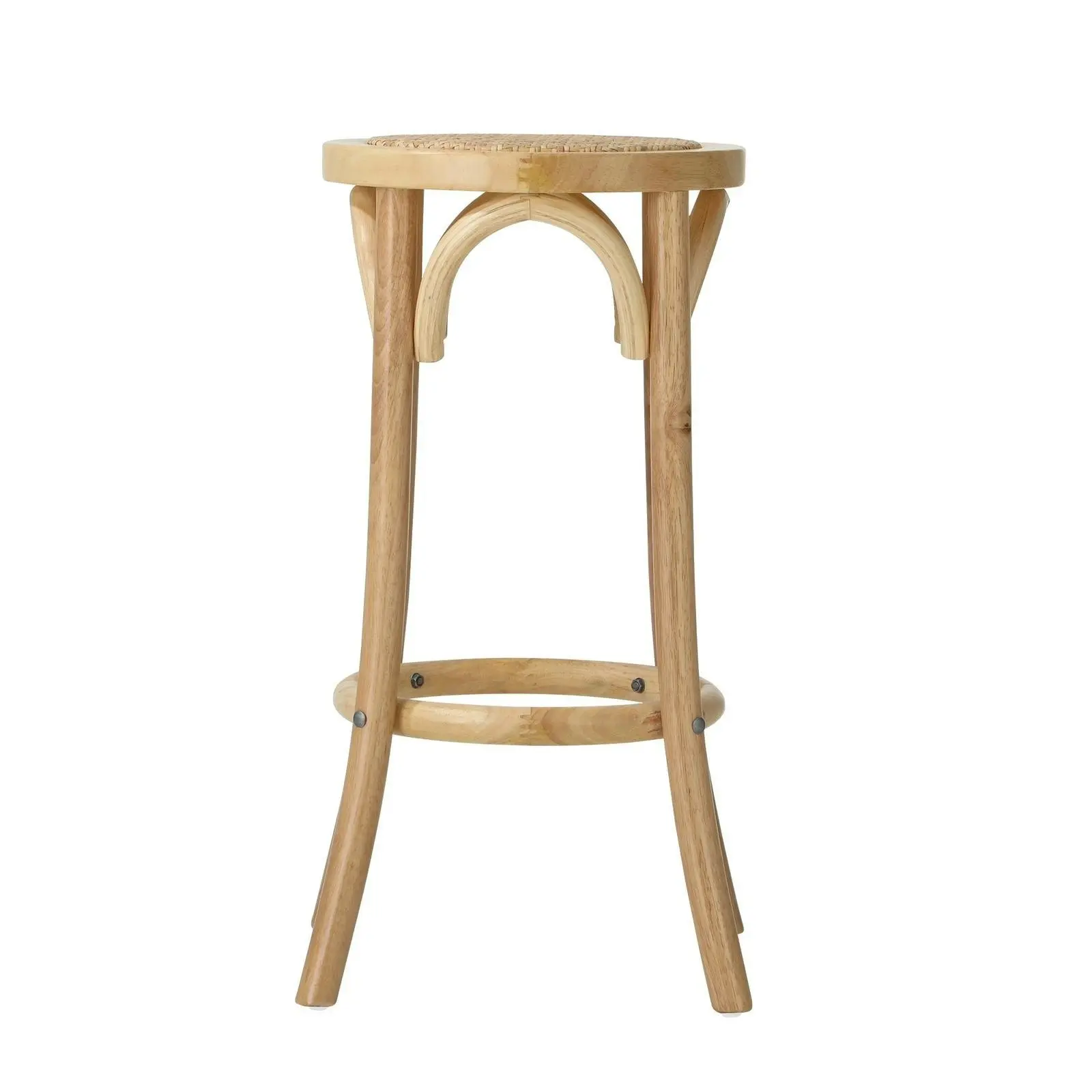 Oikiture 4x Bar Stools Kitchen Vintage Dining Chair Rattan Seat Natural