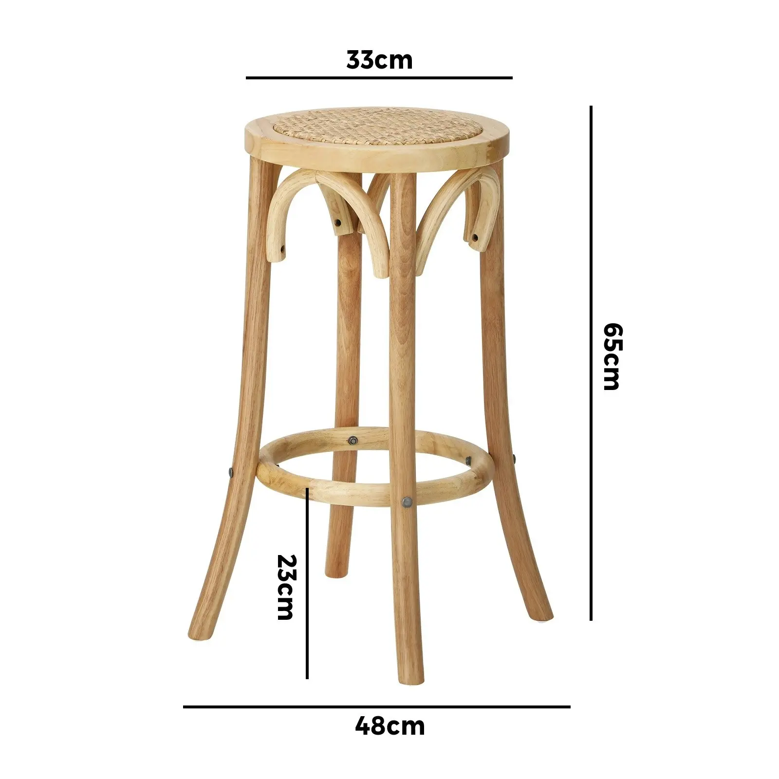 Oikiture 4x Bar Stools Kitchen Vintage Dining Chair Rattan Seat Natural