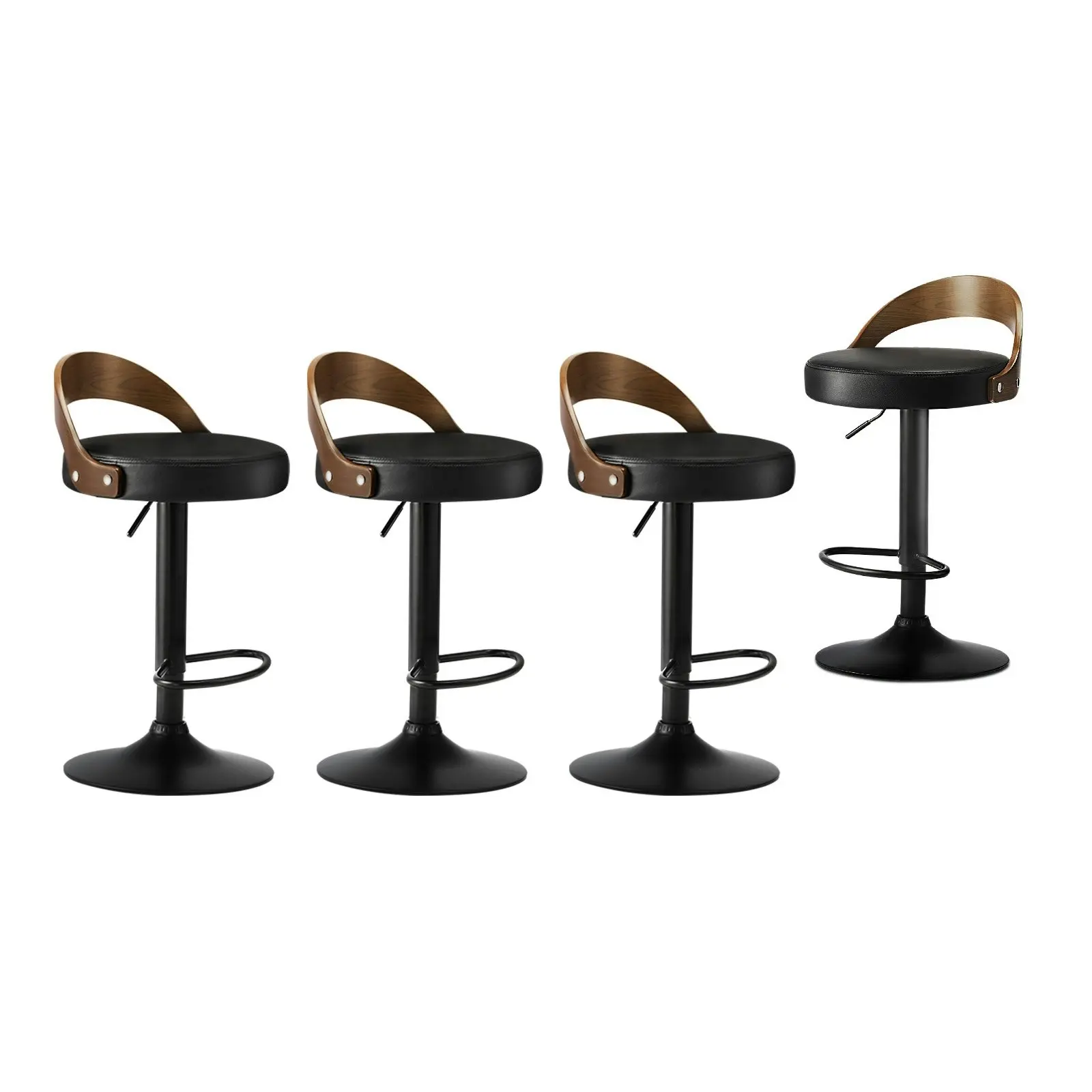 Oikiture 4x Kitchen Bar Stools Gas Lift Swivel Chairs Stool Wooden PU Leather