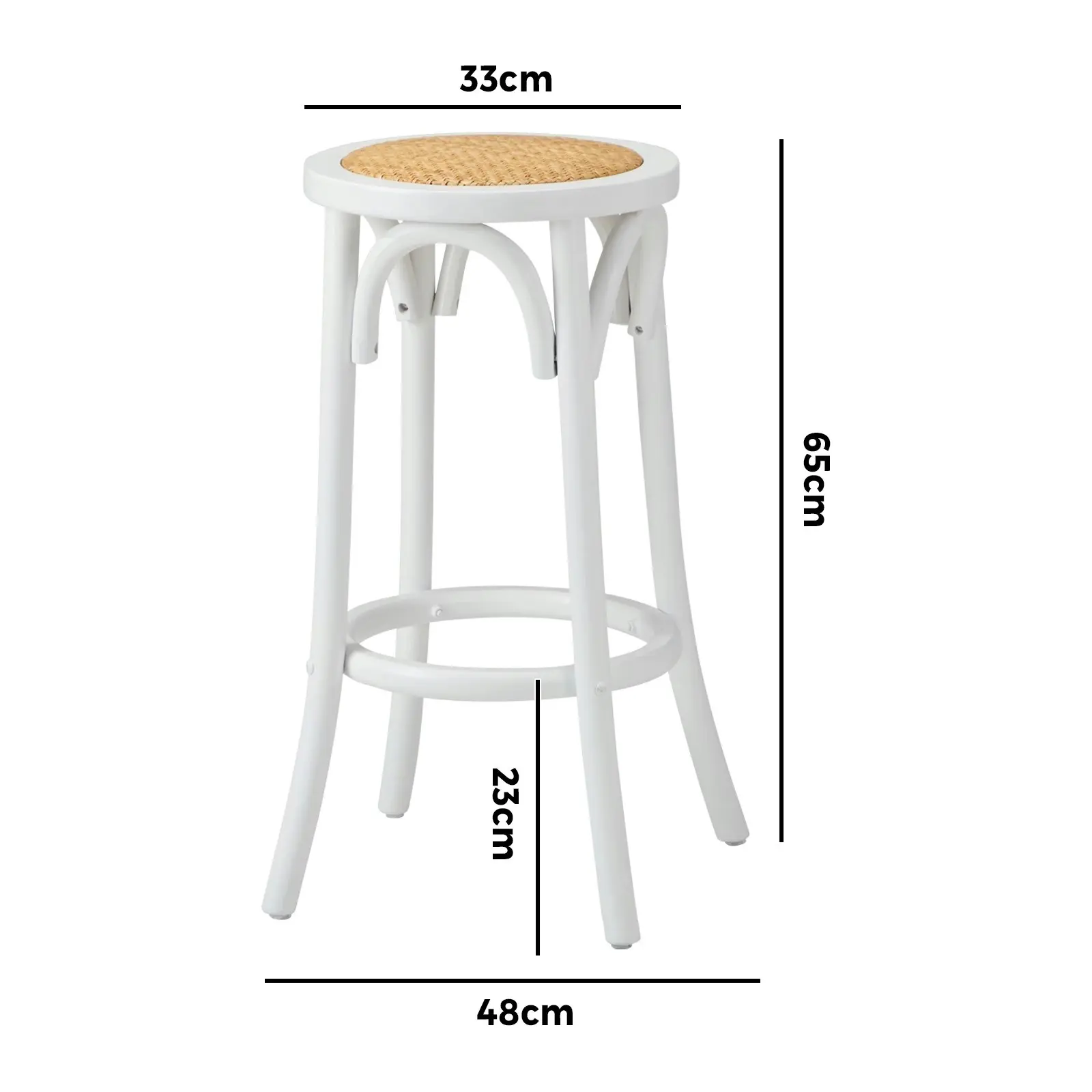 Oikiture Set of 4 Bar Stools Kitchen Vintage Dining Chair Rattan Seat White