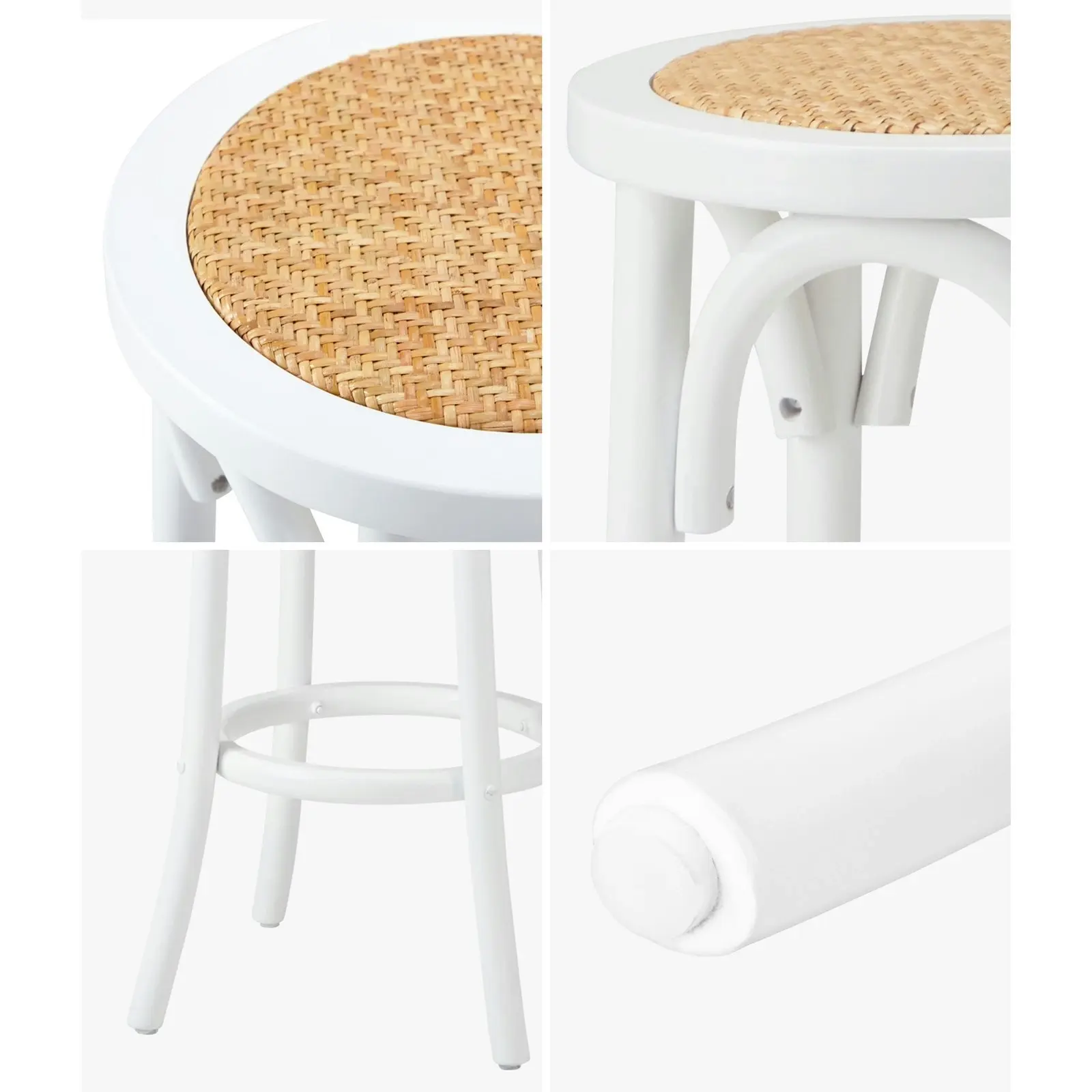 Oikiture Set of 4 Bar Stools Kitchen Vintage Dining Chair Rattan Seat White