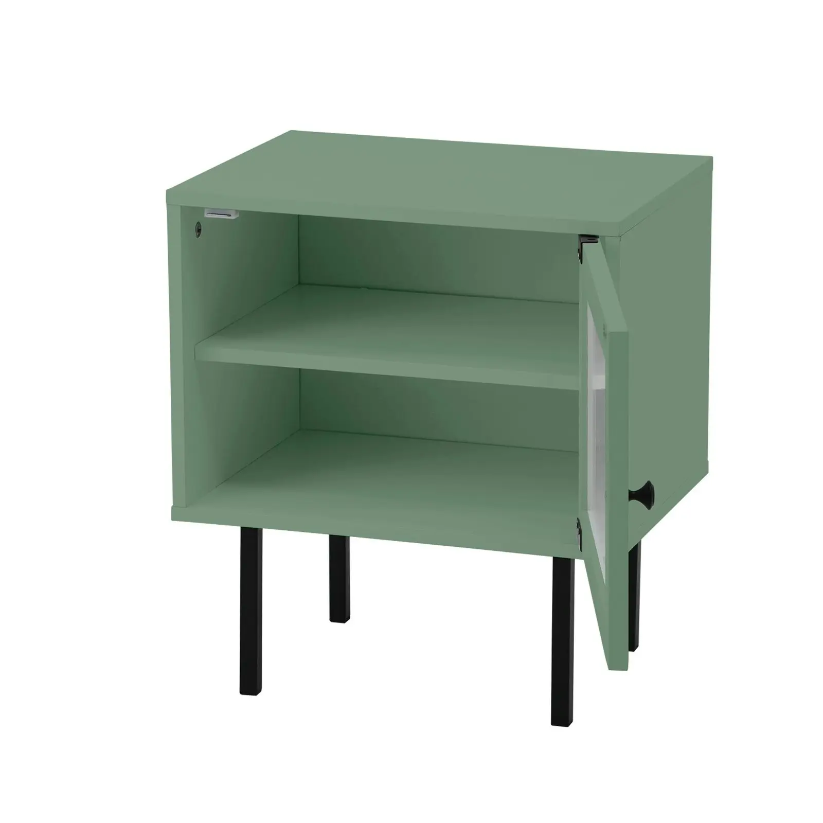 Oikiture 2X Bedside Tables Cabinet Storage Nightstand Glass Door Bedroom Green