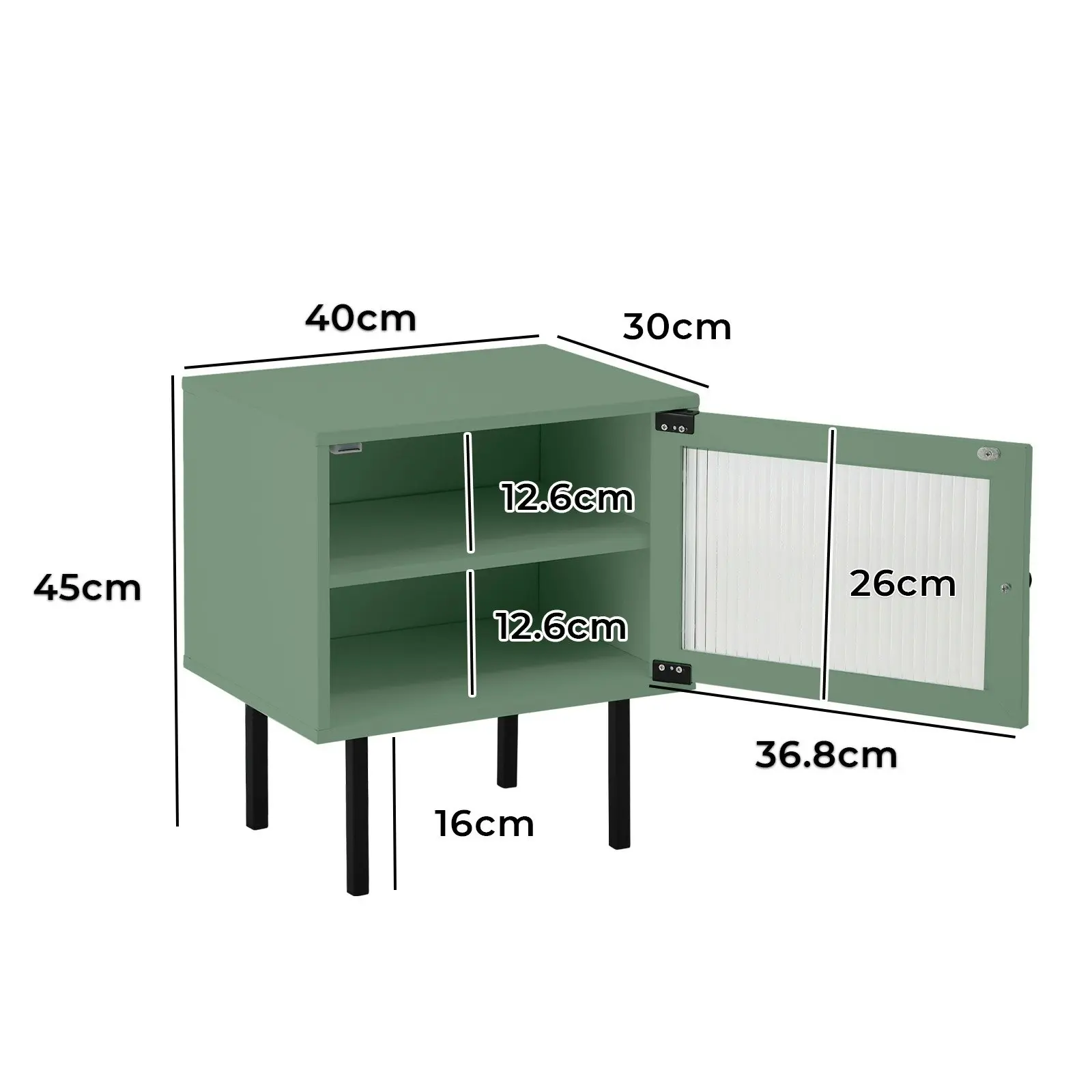 Oikiture 2X Bedside Tables Cabinet Storage Nightstand Glass Door Bedroom Green