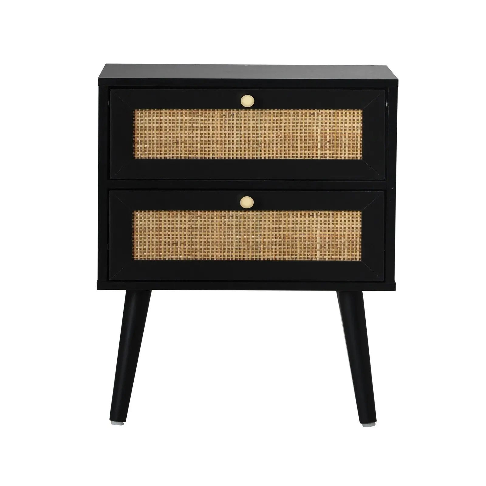 Oikiture 2X Bedside Table Side Table 2 Drawers Storage Cabinet Nightstand Rattan