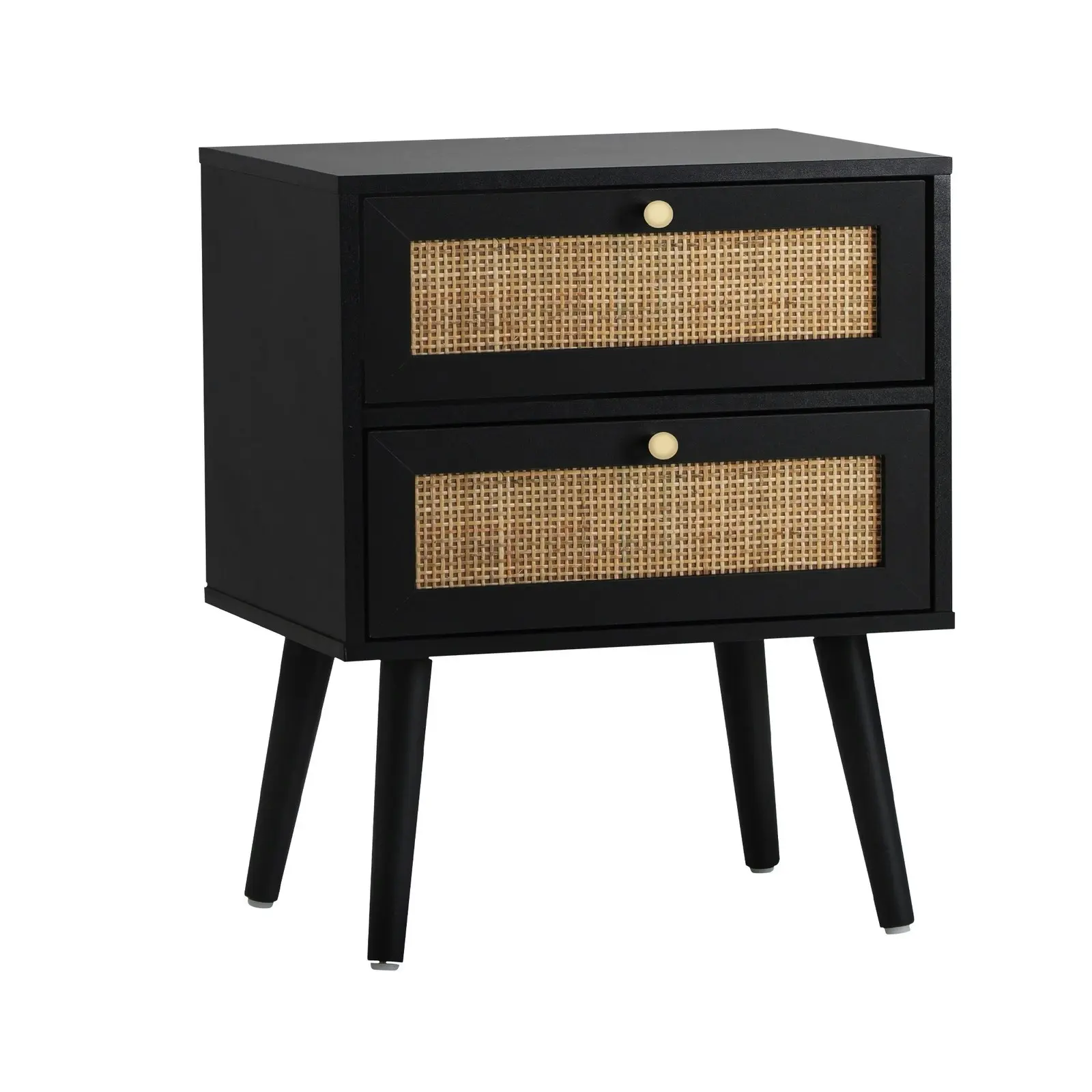 Oikiture Bedside Table Side Table 2 Drawers Storage Cabinet Nightstand Rattan