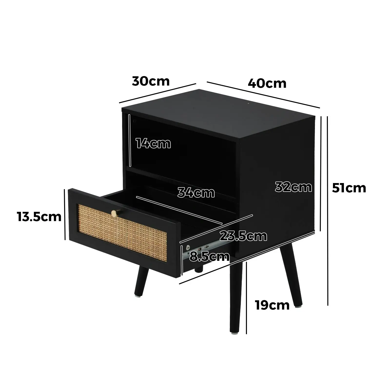 Oikiture 2X Bedside Table Side Table Storage Drawer Shelf Nightstand Rattan