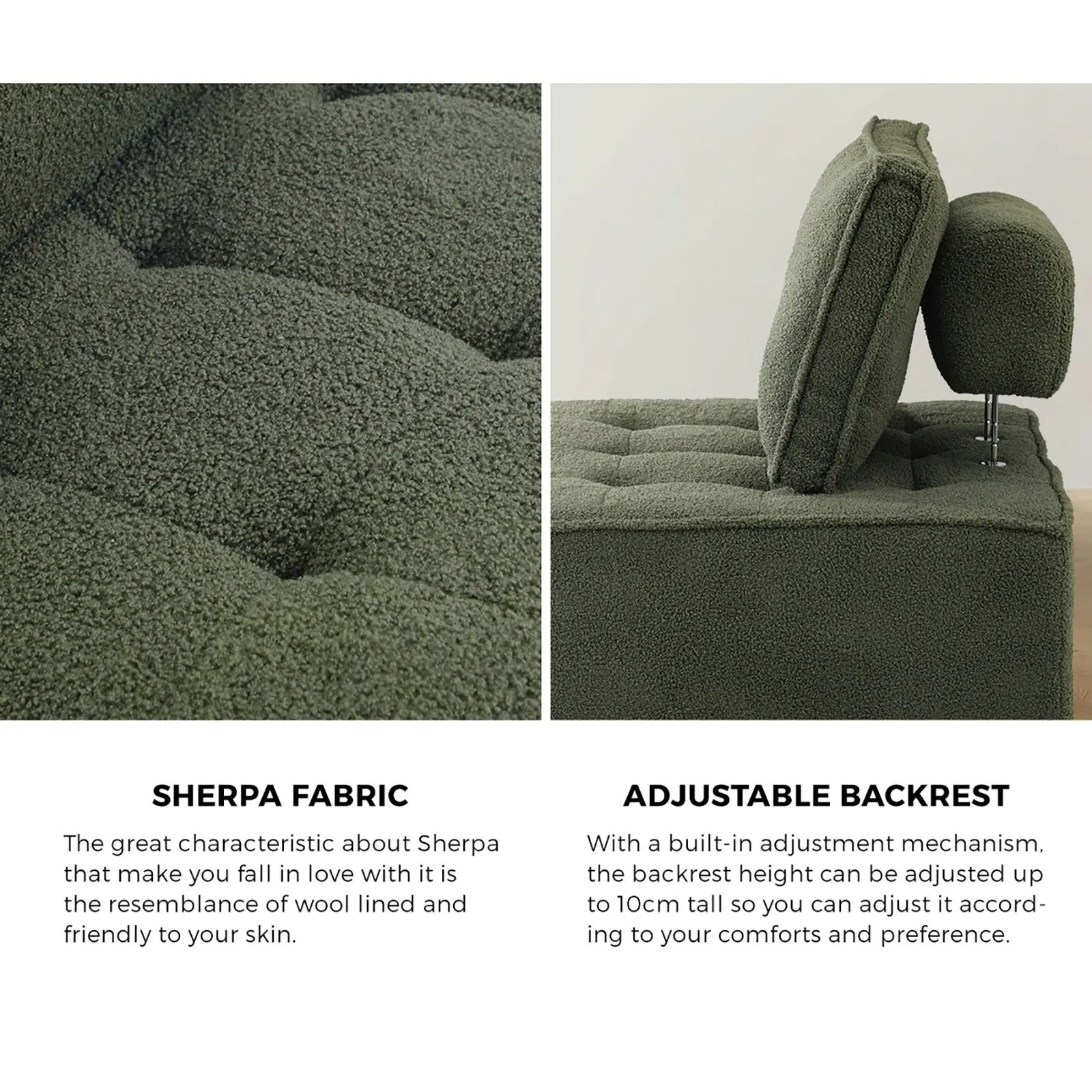 Oikiture 2PCS Modular Sofa Lounge Chair Armless TOFU Back Sherpa Green