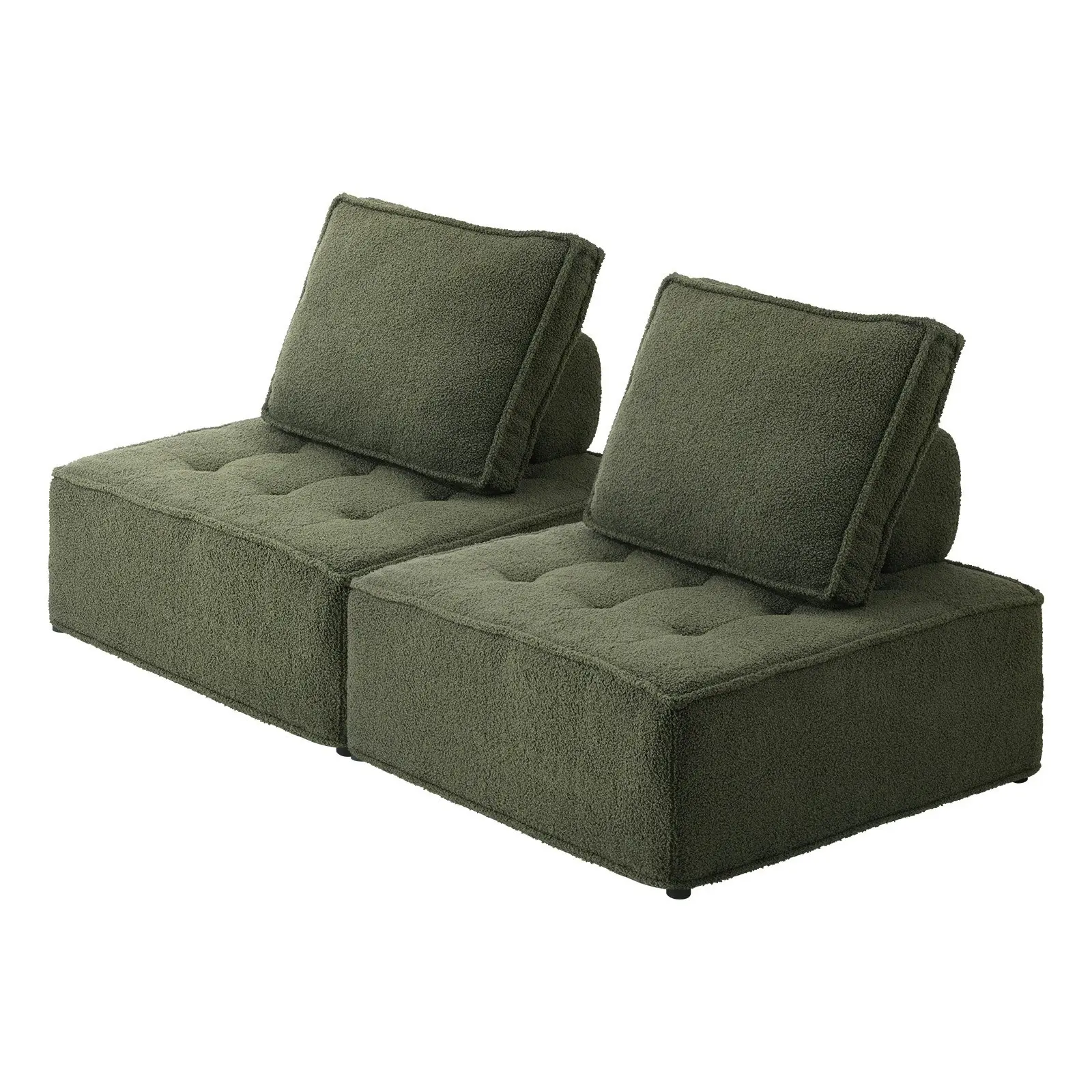 Oikiture 2PCS Modular Sofa Lounge Chair Armless TOFU Back Sherpa Green