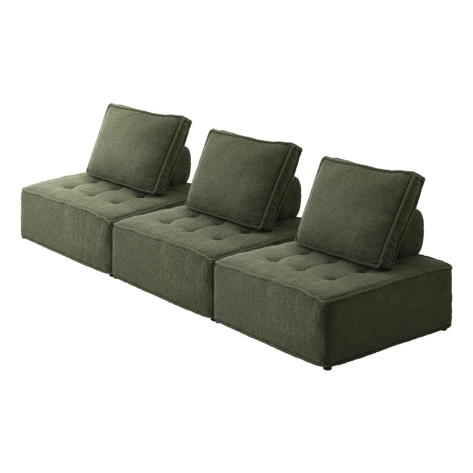 Oikiture 3PCS Modular Sofa Lounge Chair Armless TOFU Back Sherpa Green