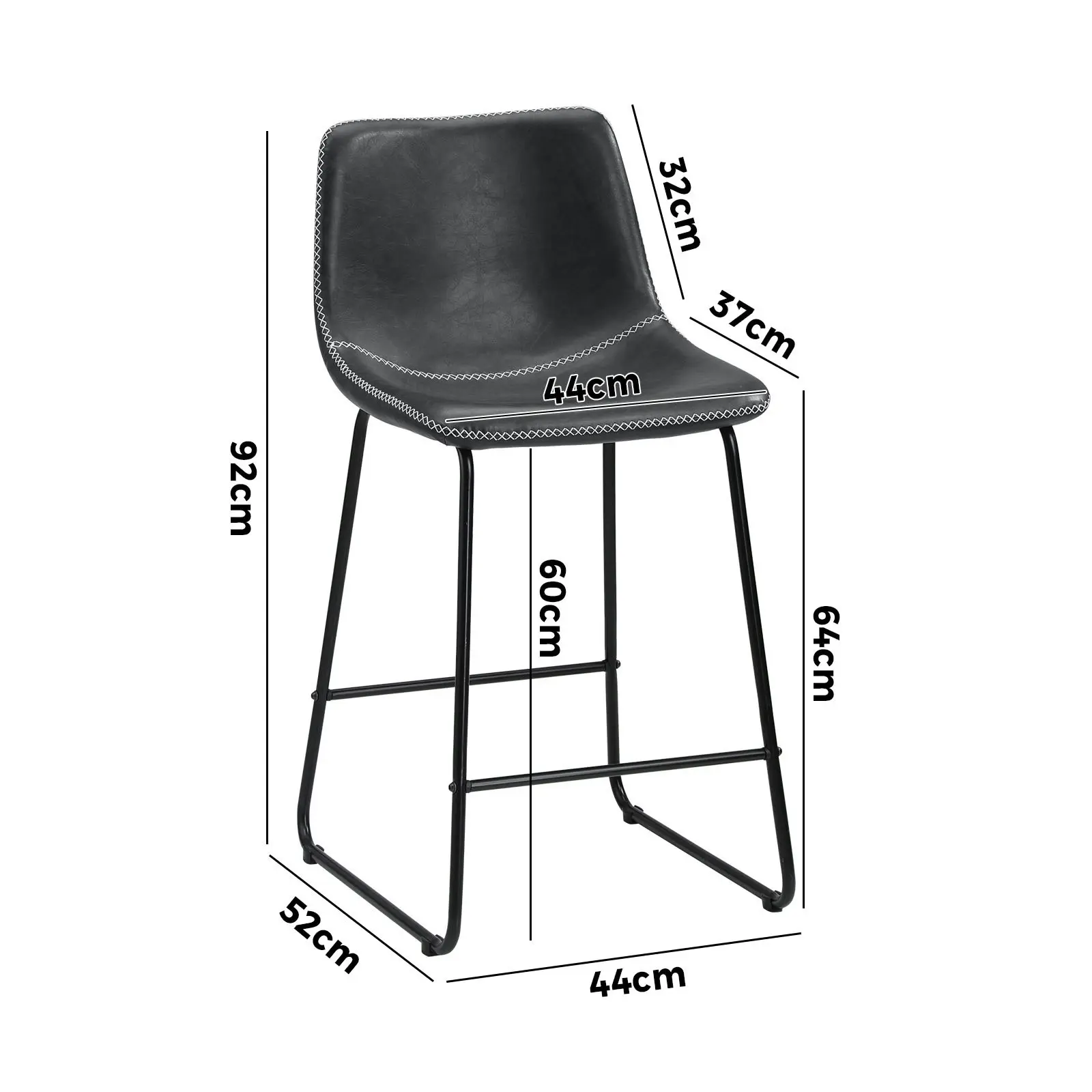 Oikiture 2x Bar Stools Kitchen Dining Chairs Leather Metal Grey